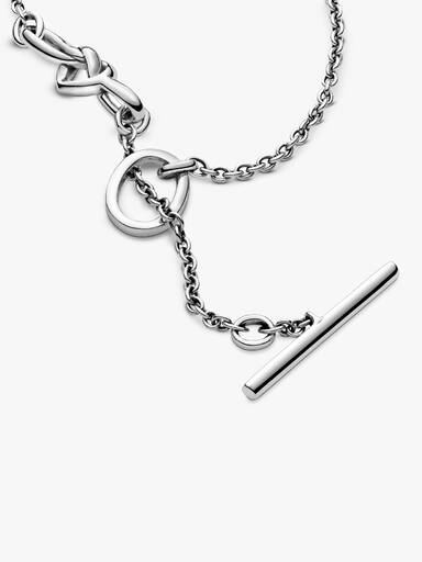 Knotted hearts silver T-bar necklace