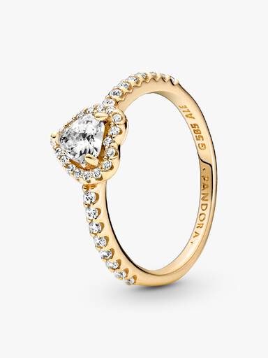 Heart gold ring with clear cubic zirconia