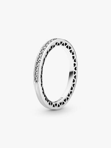 Silver ring with clear cubic zirconia and silver enamel