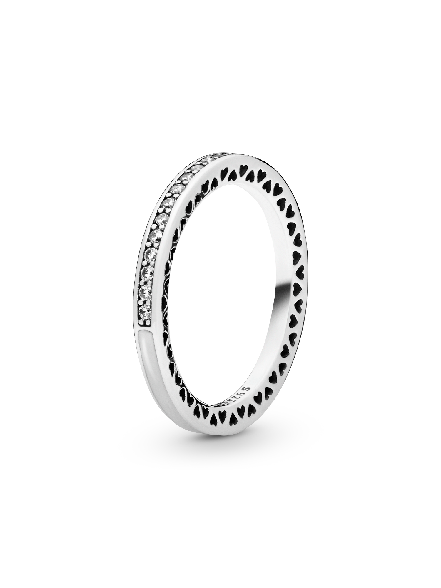Silver ring with clear cubic zirconia and silver enamel