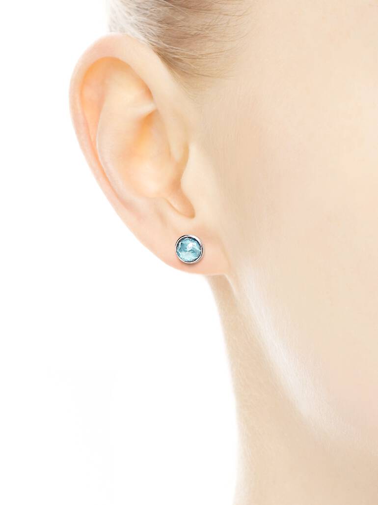 March birthstone silver stud earrings with aqua blue crystal