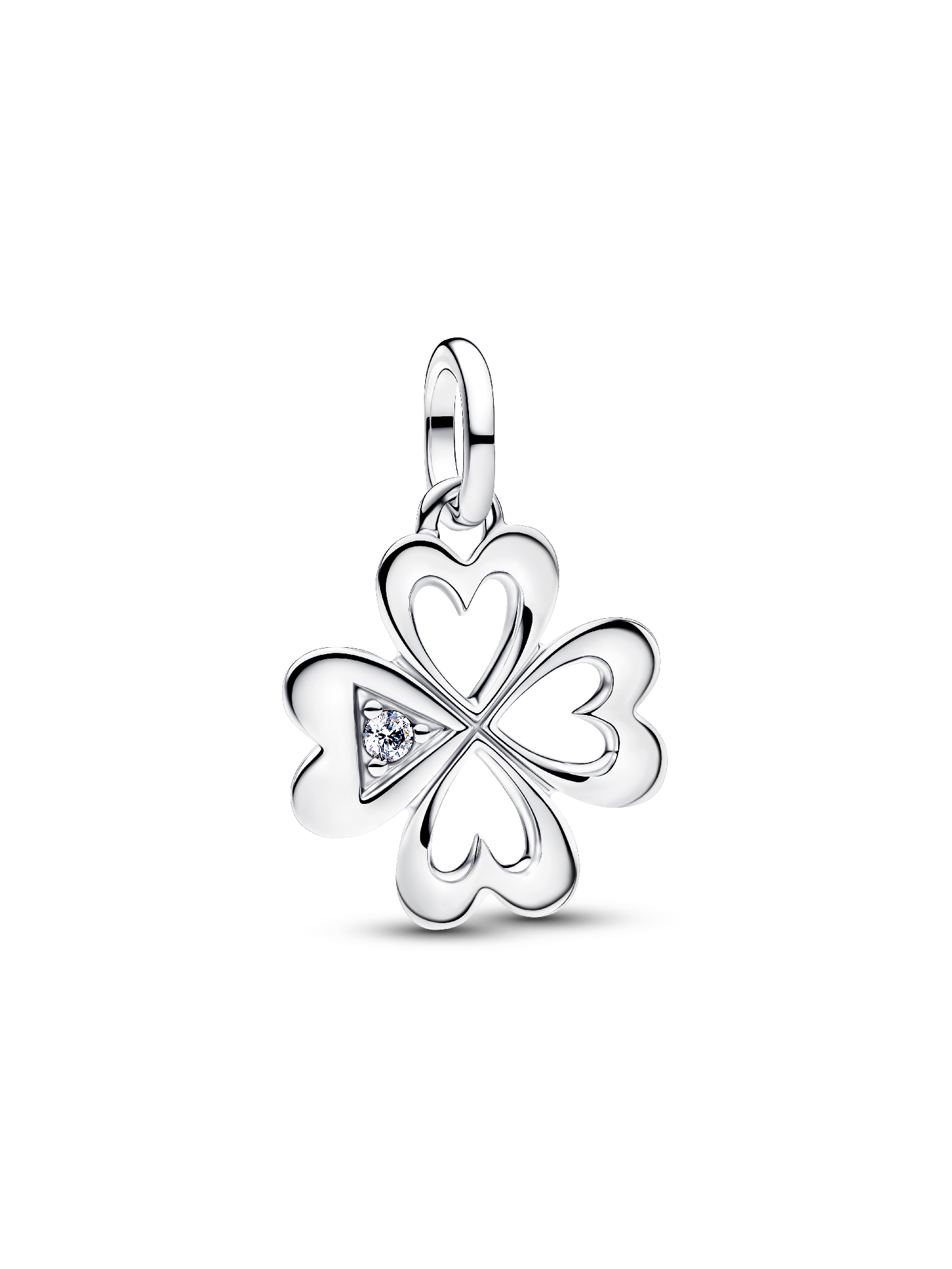 Charm medalhão de coração com trevo de quatro folhas.