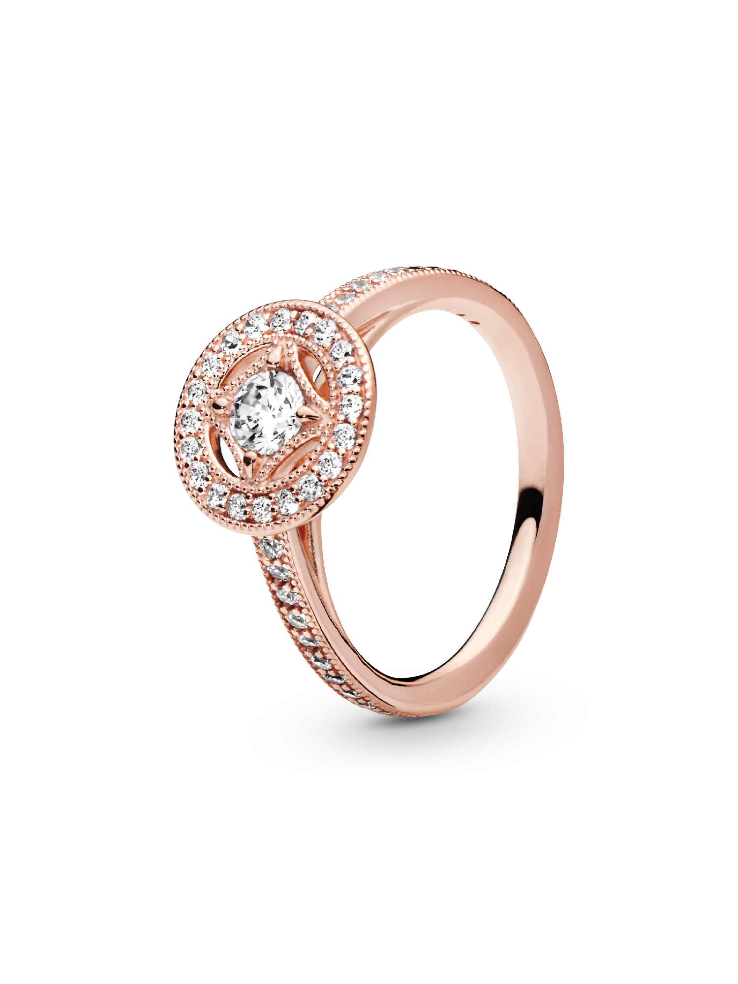 14k Rose gold-plated ring with clear cubic zirconia