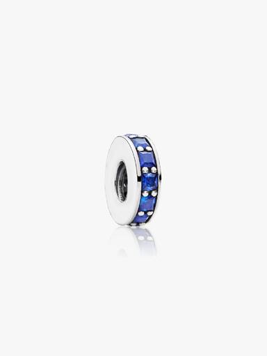 Abstract silver spacer with royal blue crystal