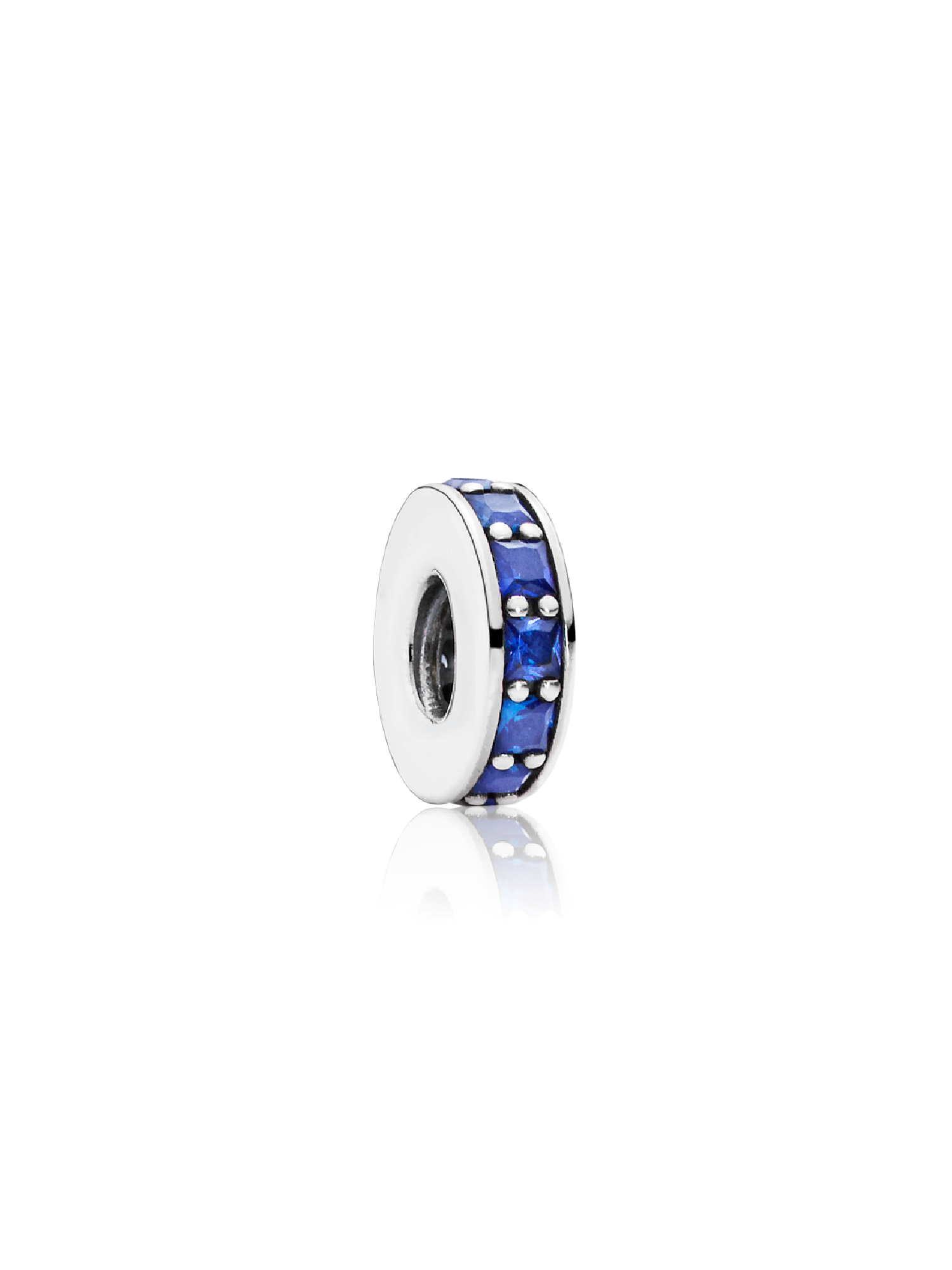 Abstract silver spacer with royal blue crystal