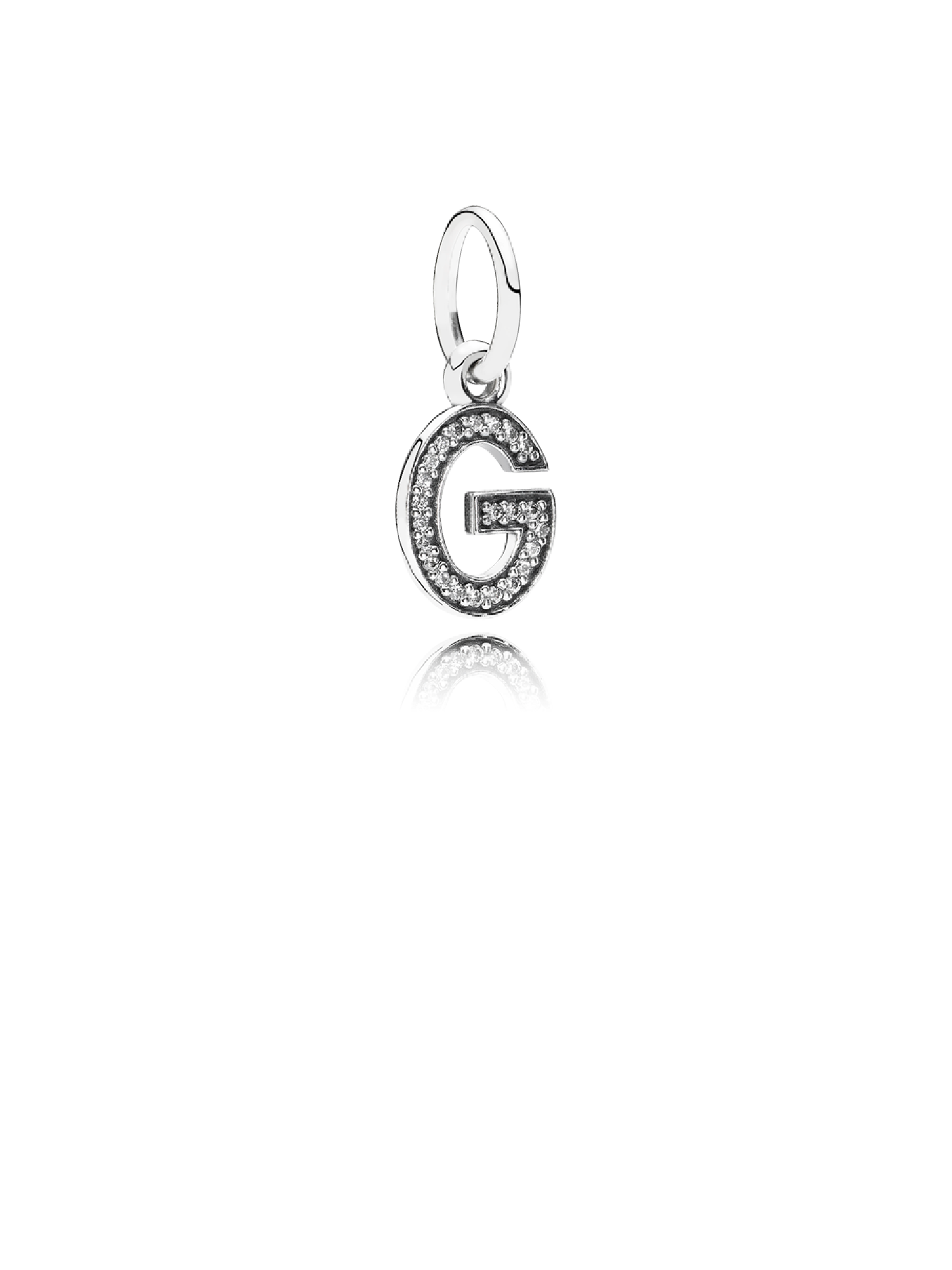 Letter G silver dangle with cubic zirconia