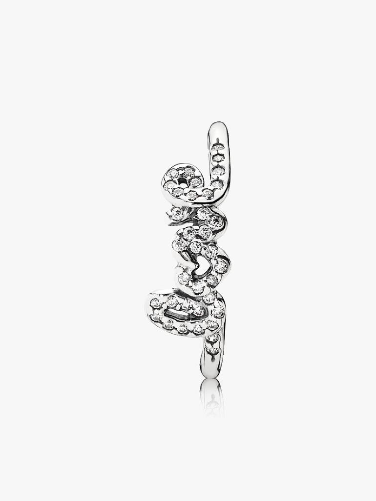 Love silver ring with cubic zirconia