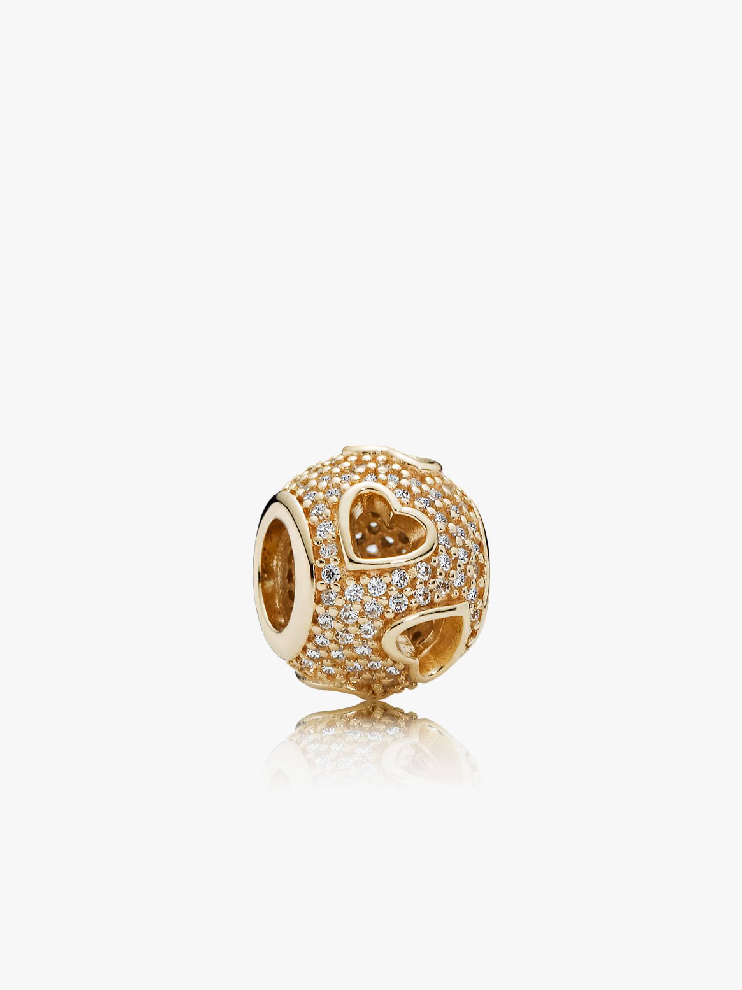 Tumbling Corações Charm, Zircônia Cúbica Transparente e ouro 14k