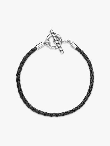 Sterling silver toggle bracelet with black leather