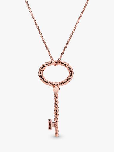 Regal pattern key PANDORA Rose pendant and necklace