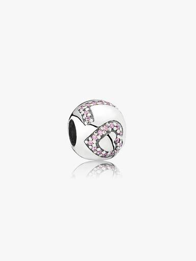 LOVE silver charm with pink cubic zirconia