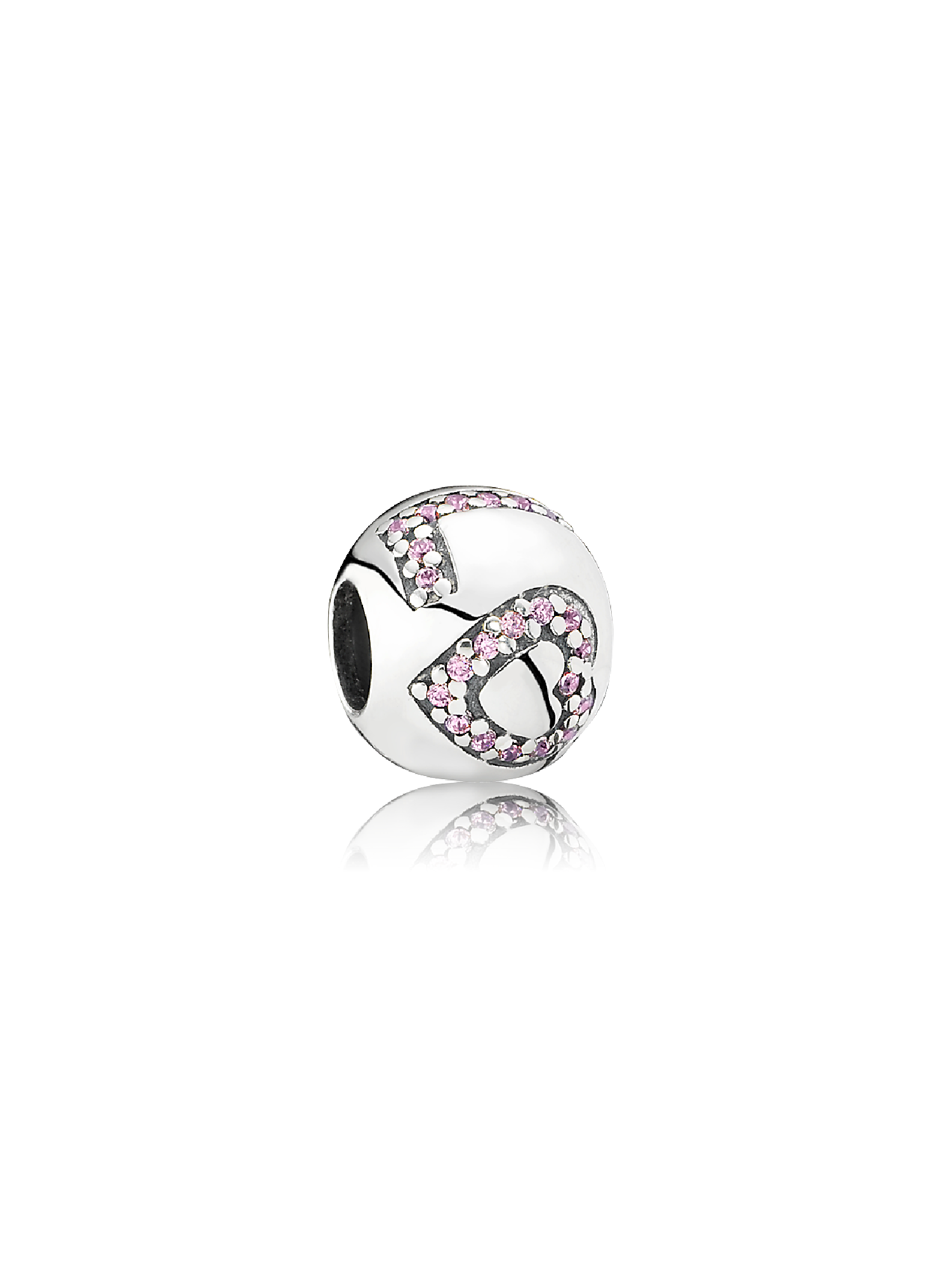 LOVE silver charm with pink cubic zirconia