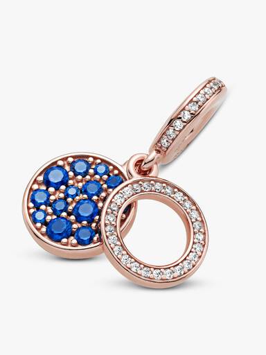 Circle and disc 14k rose gold-plated dangle with clear cubic zirconia and stellar blue crystal