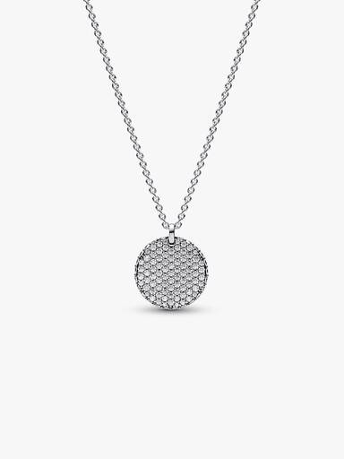 Round disc sterling silver collier with clear cubic zirconia