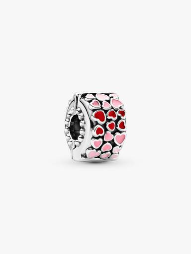 Hearts silver clip with red and pink enamel