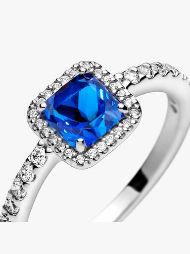 Anel Quadrado Azul com Halo Brilhante