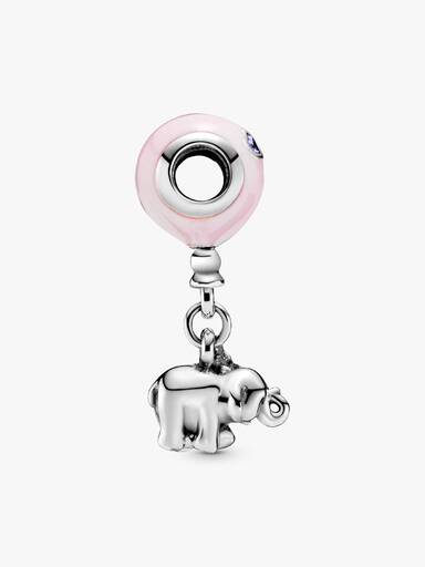 Balloon and elephant silver charm with pink enamel and royal purple crystal