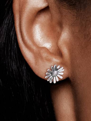 Daisy sterling silver stud earrings with clear cubic zirconia