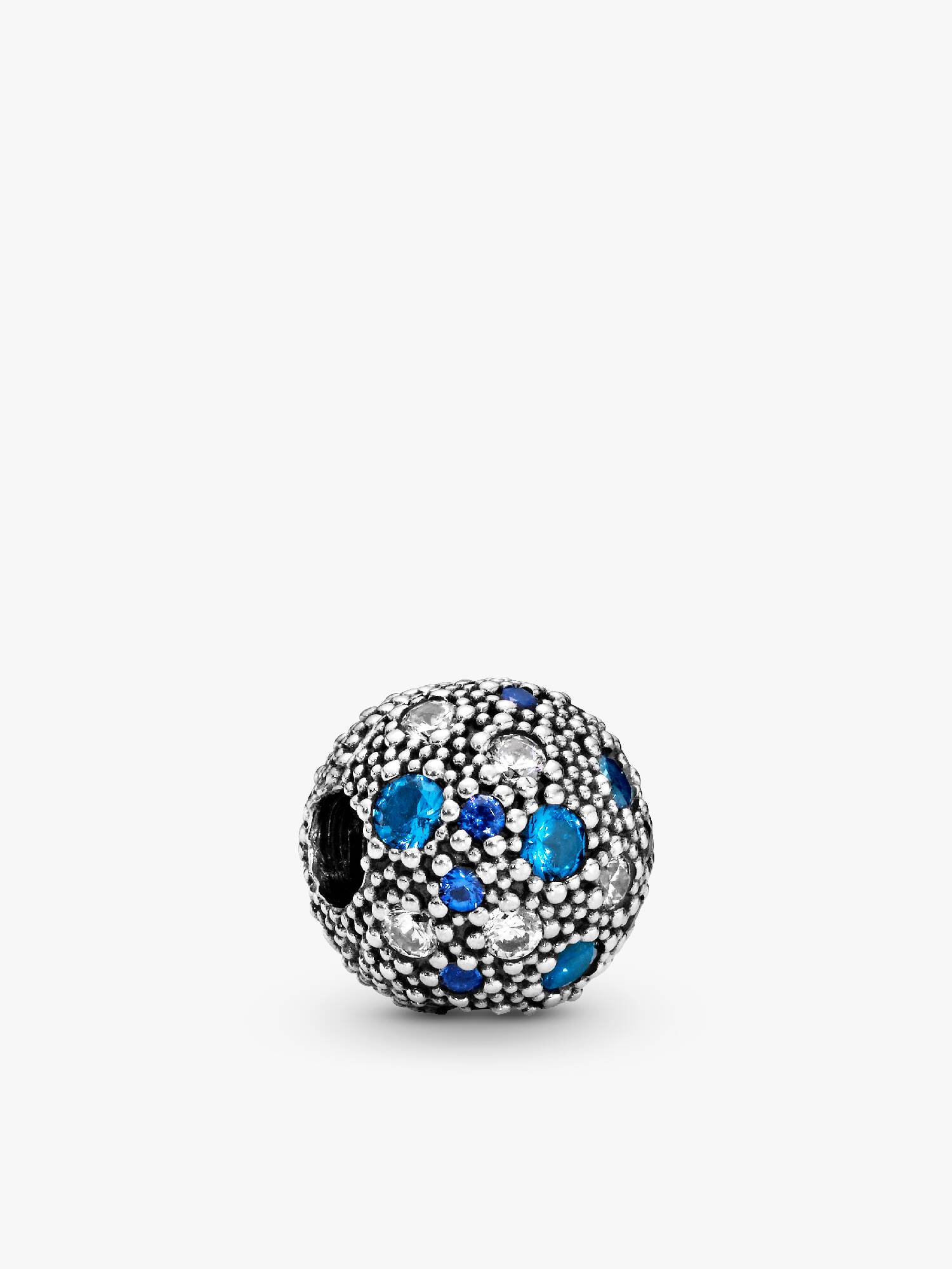 Silver clip with Swiss blue crystal, clear cubic zirconia and royal blue crystal