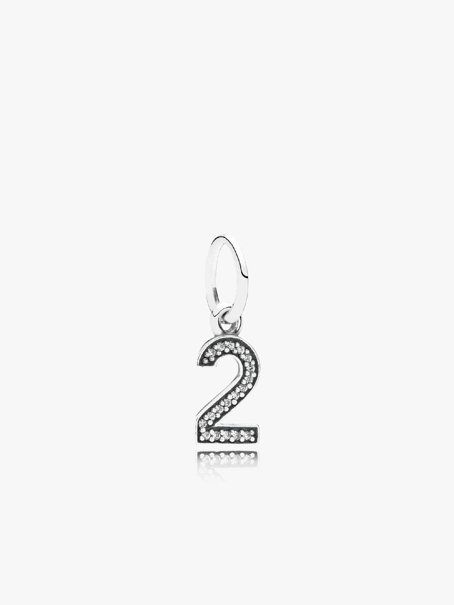 Number two silver dangle with cubic zirconia