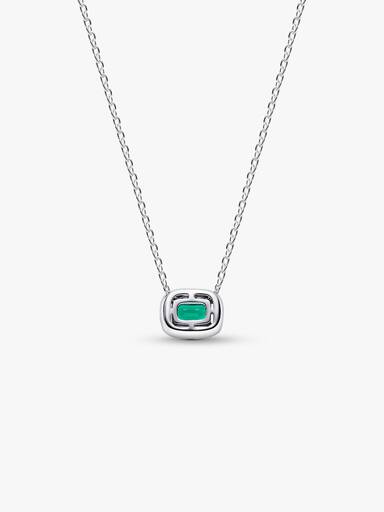 Colar com pingente retangular verde cintilante com halo.