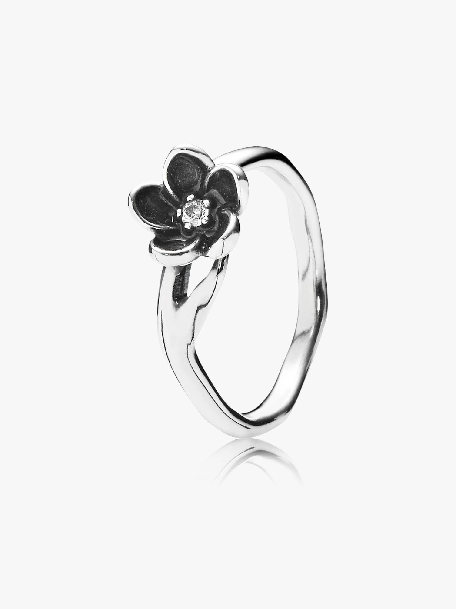 Anel Mystic Floral, Zircônia Cúbica e Preto Esmalte