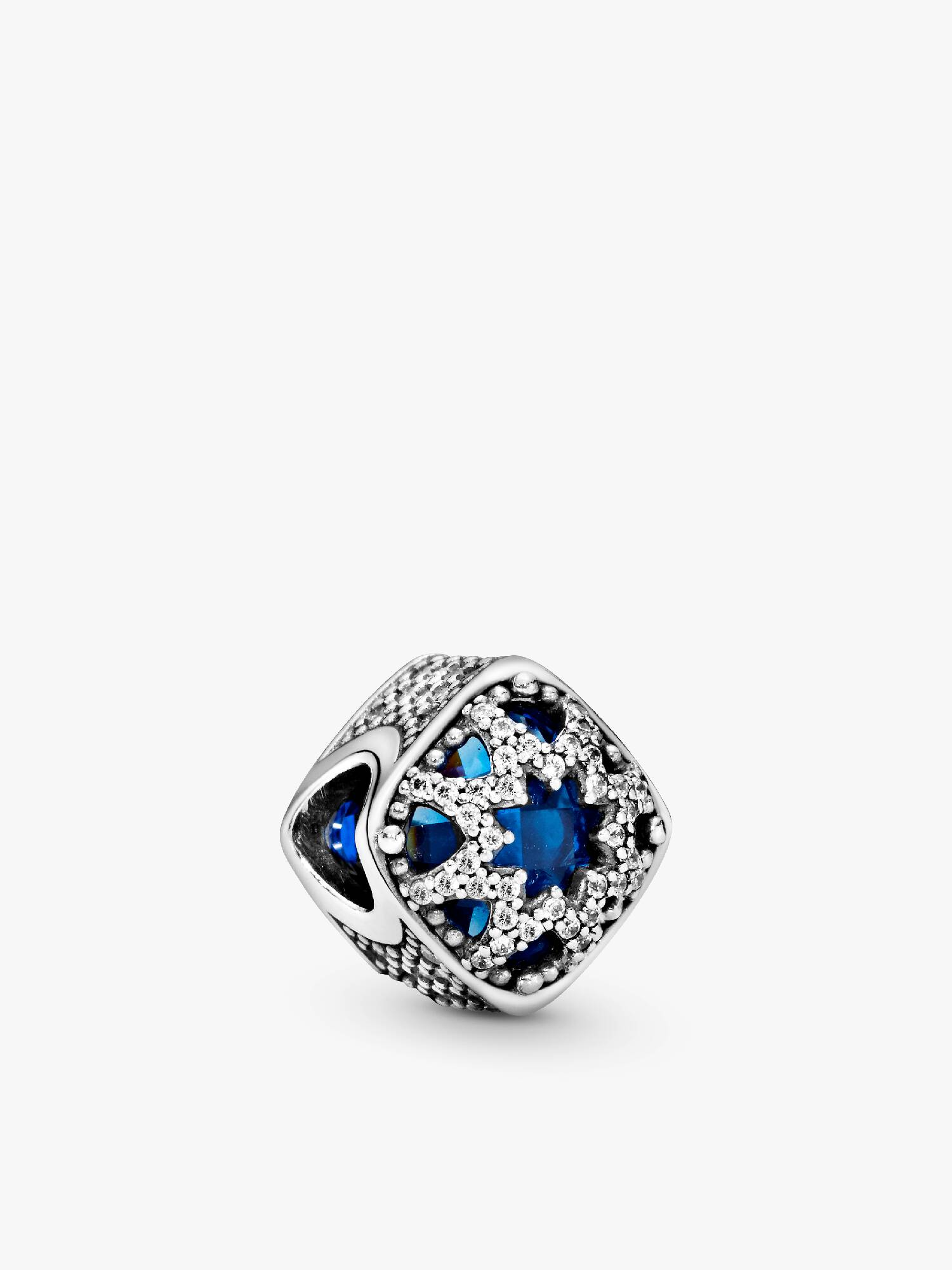 Abstract silver charm with Swiss blue crystal and clear cubic zirconia