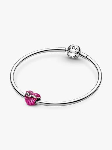 Heart mama sterling silver charm with transparent pink enamel