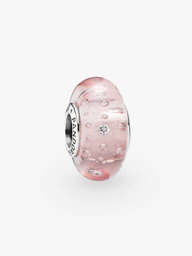 Abstract silver charm in pink murano glass with cubic zirconia