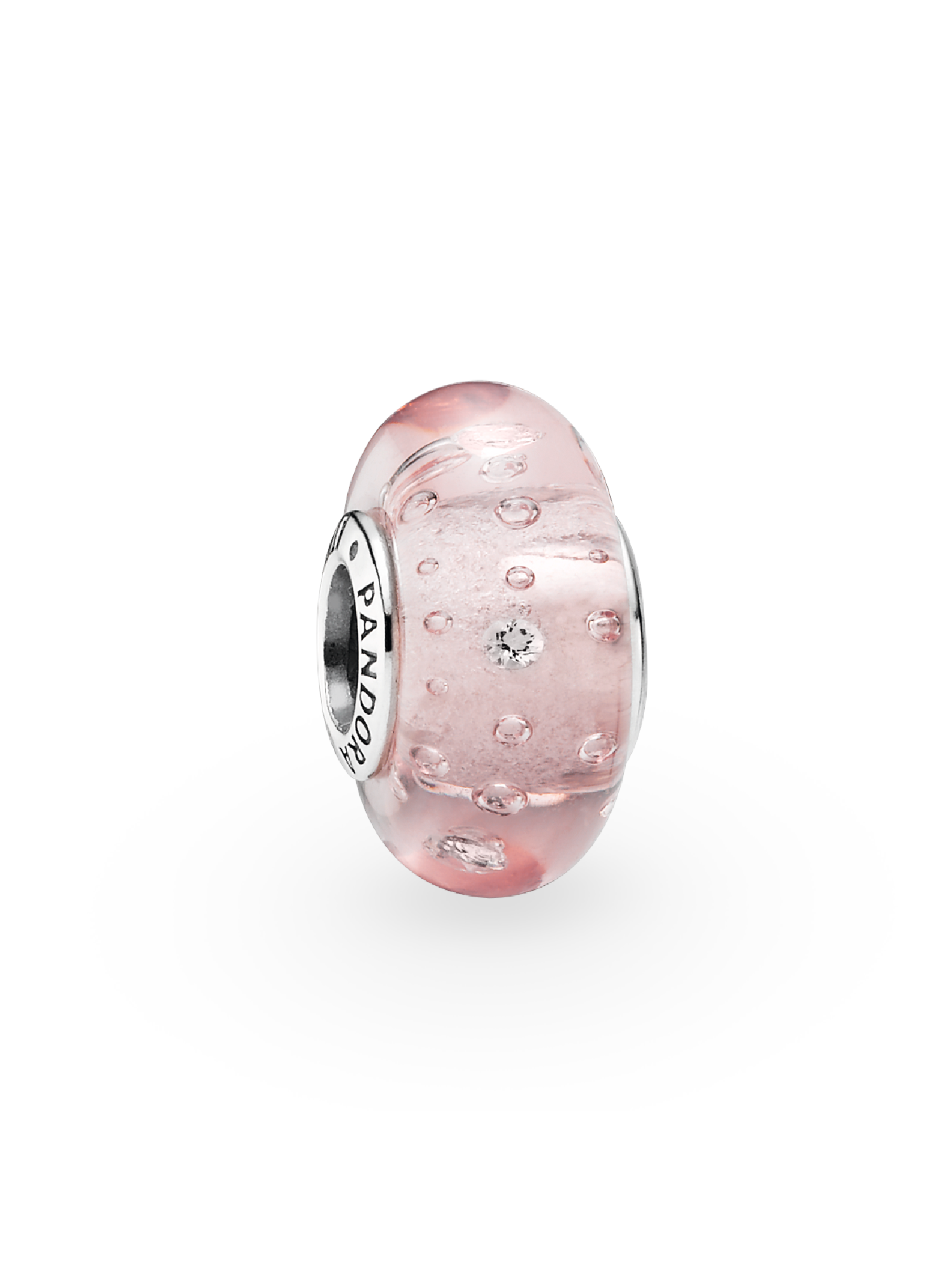 Abstract silver charm in pink murano glass with cubic zirconia