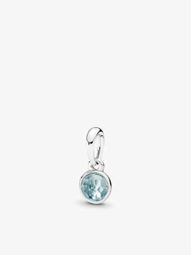 March birthstone silver pendant with aqua blue crystal