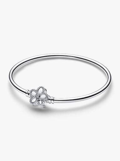 Bracelete rígido (bangle) de flor com pavê.