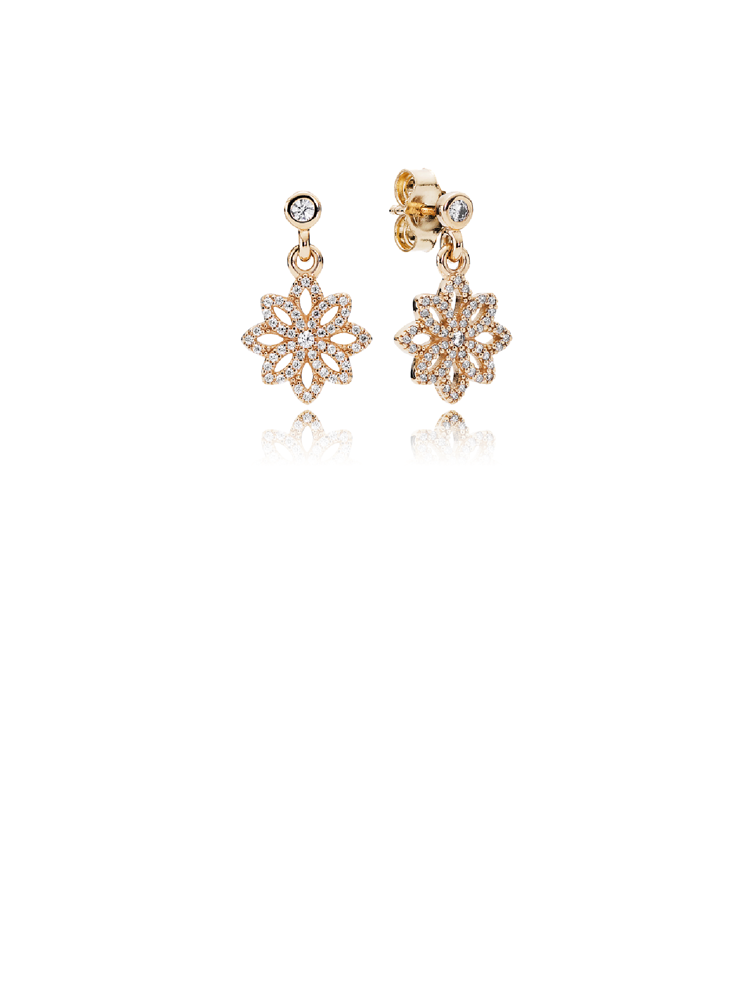Floral earrings in 14k with clear cubic zirconia