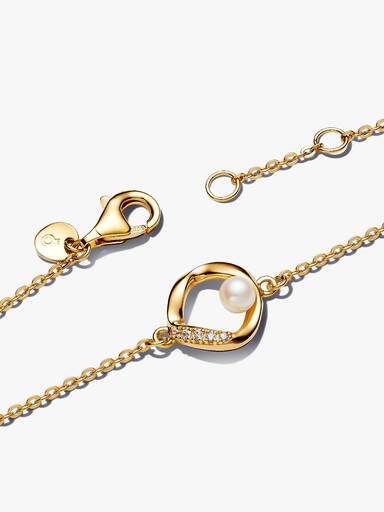 Pulseira Maleável com Círculo em Pavé e Pérola Cultivada em Água Doce