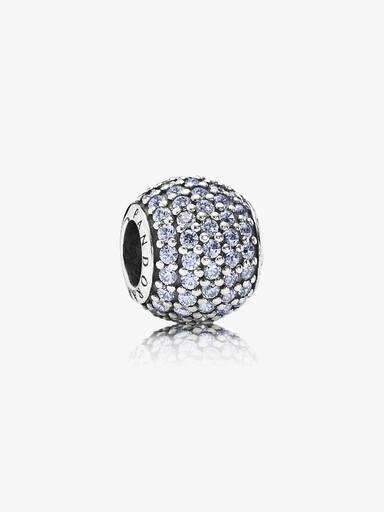 Abstract silver pave charm with lavender cubic zirconia