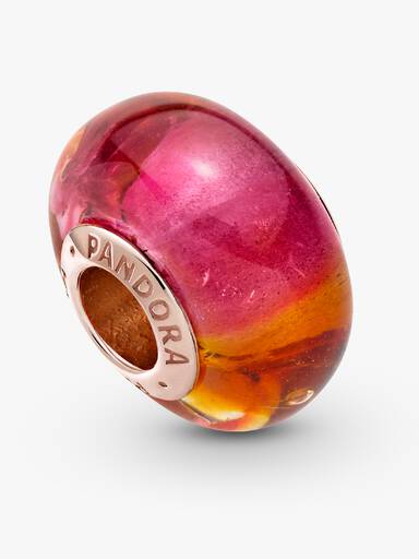 14k Rose gold-plated charm with iridescent, pink, yellow and orange Murano glass