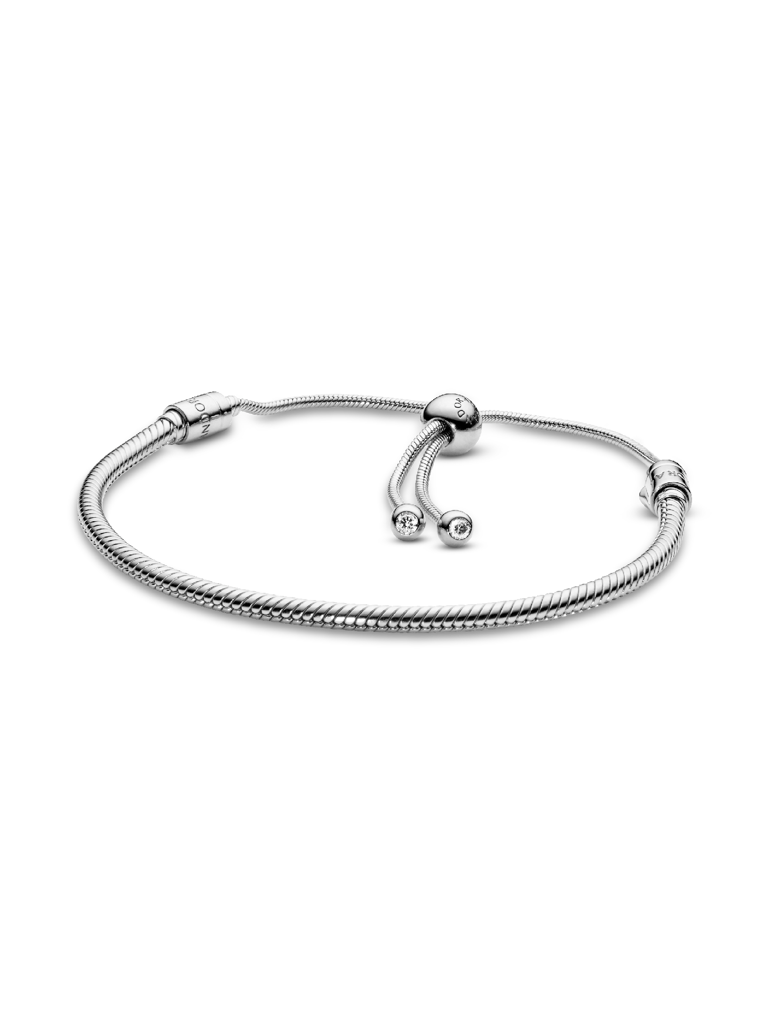 Snake chain silver bracelet with clear cubic zirconia