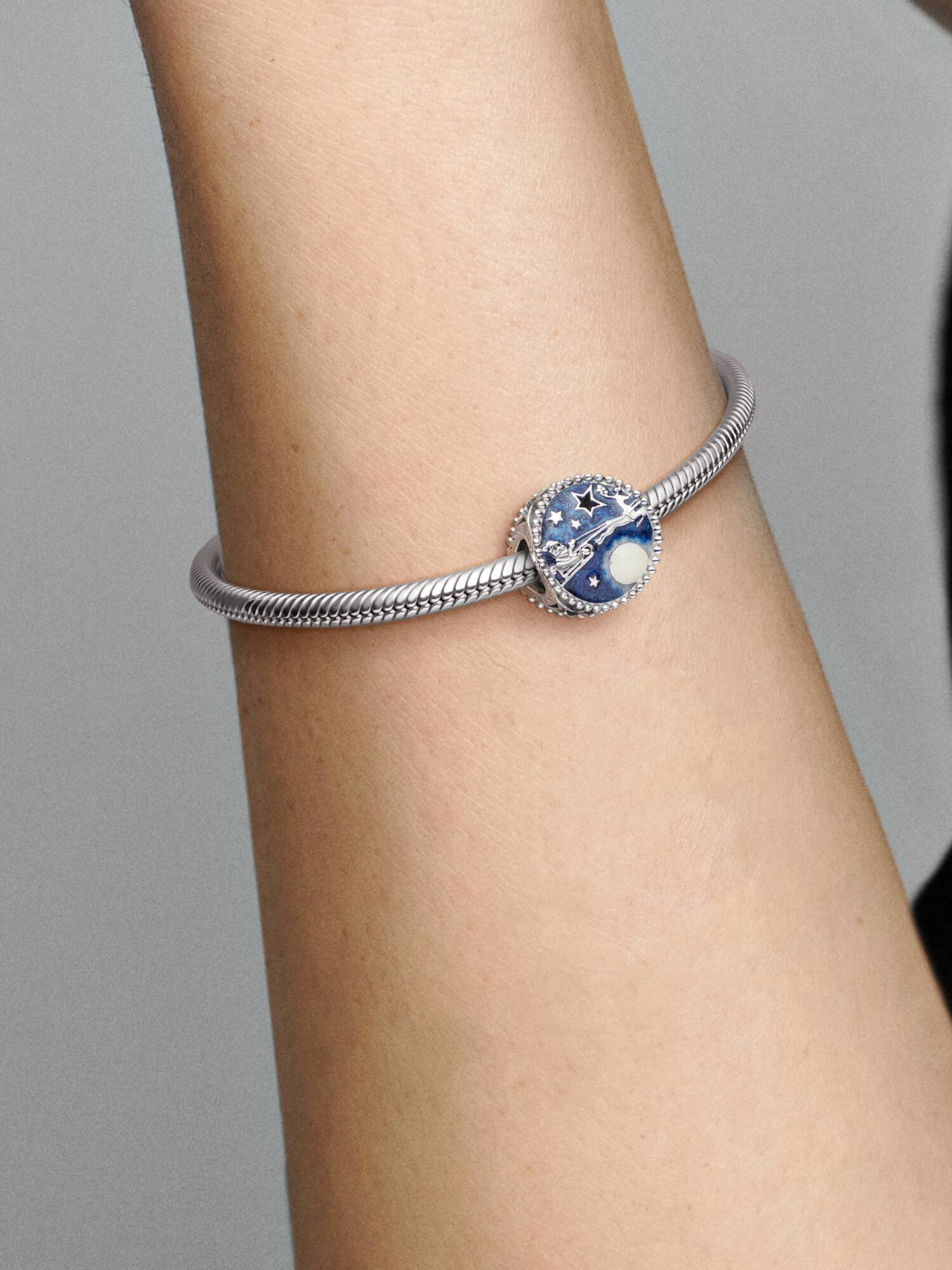 Santas sleigh sterling silver charm with shimmering blue and white enamel
