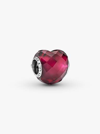 Heart silver charm with faceted fuchsia rose crystal