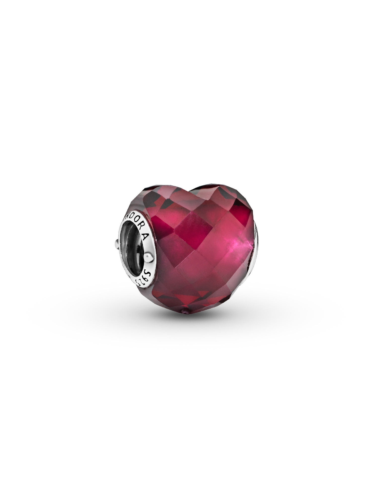 Heart silver charm with faceted fuchsia rose crystal