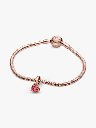 Heart 14k rose gold-plated dangle with red cubic zirconia