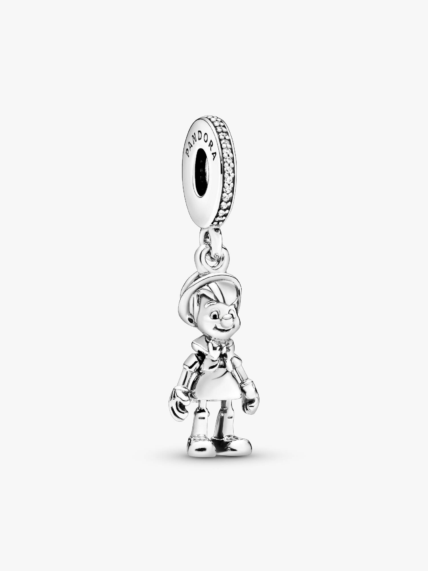 Disney Pinocchio silver dangle with clear cubic zirconia