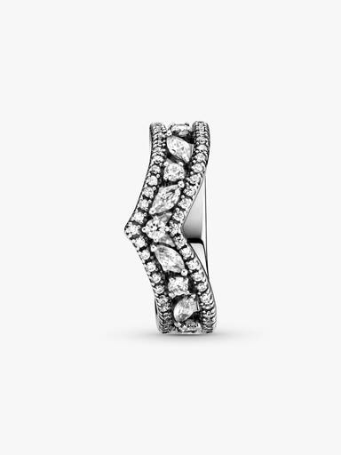 Wishbone sterling silver ring with clear cubic zirconia