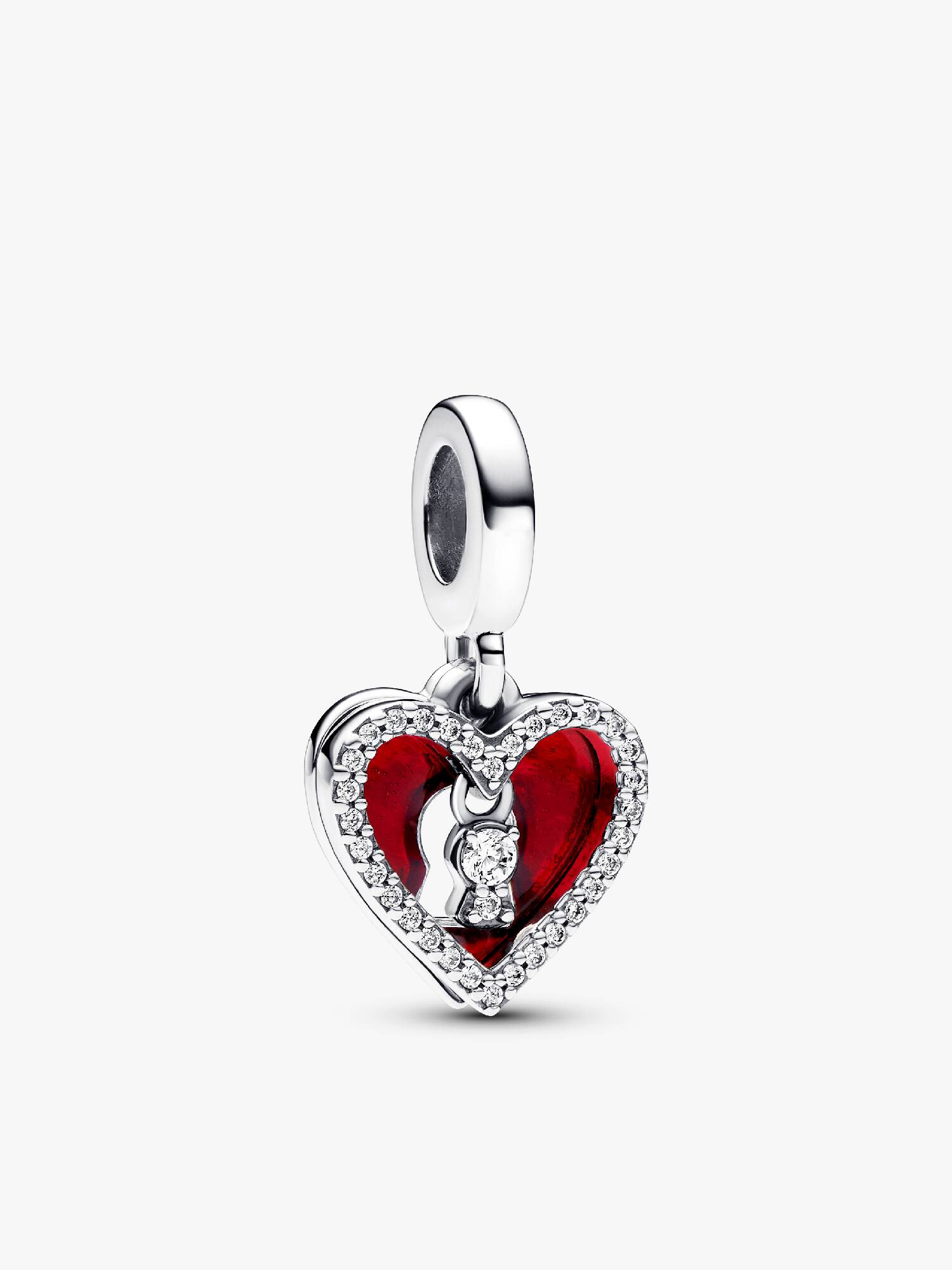 Charm pendente duplo coração vermelho e fechadura