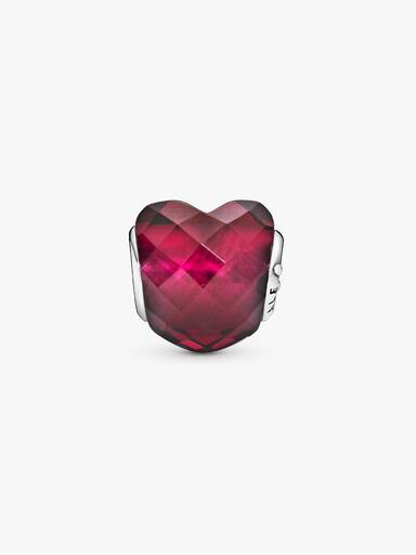 Heart silver charm with faceted fuchsia rose crystal
