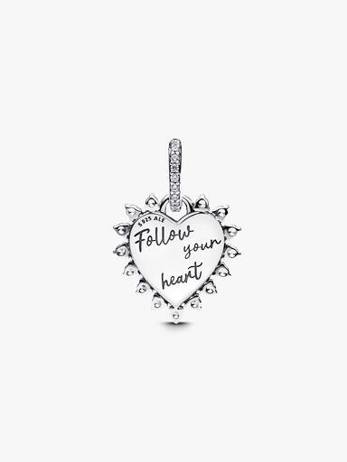 Charm pendente de coração com flecha giratória