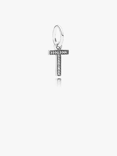 Letter T silver dangle with cubic zirconia