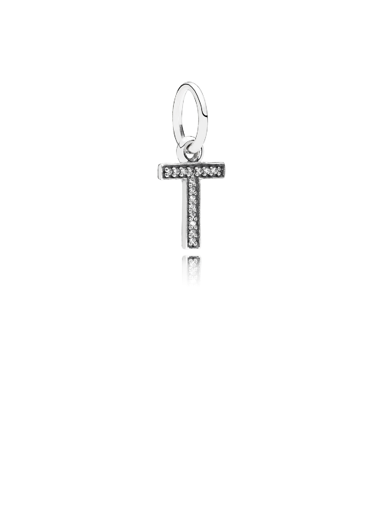 Letter T silver dangle with cubic zirconia