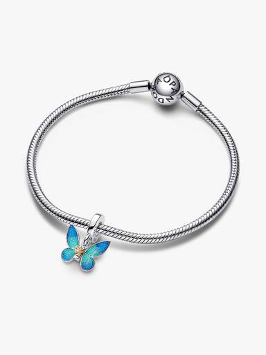 Butterfly with moveable wings sterling silver and 14k gold-plated dangle with 0.009 ct TW GHI SI1+ round brilliant cut lab created diamond a