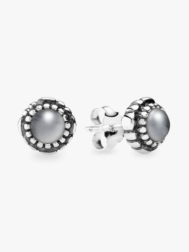 Silver stud earring, birthstone-June, grey moonstone